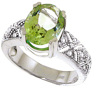 Green Amethyst & Diamond Renaissance Ring in 9ct White Gold