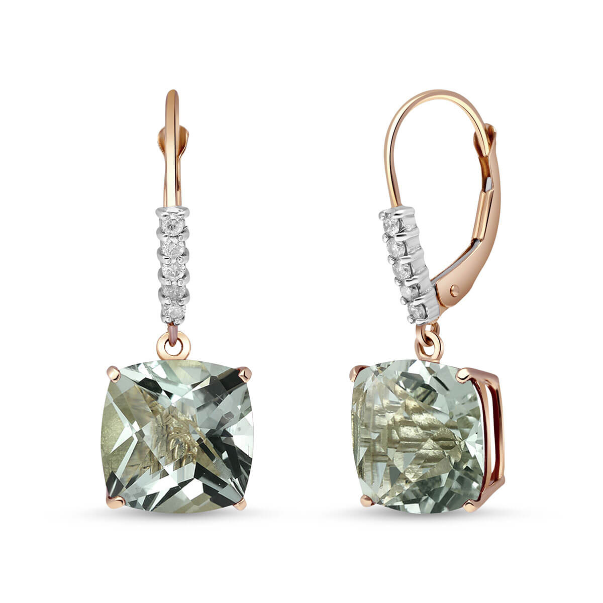 Green Amethyst & Diamond Rococo Drop Earrings in 9ct Rose Gold