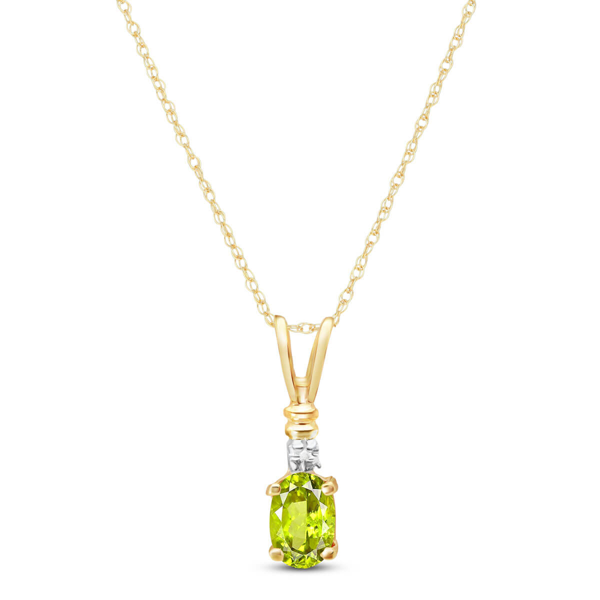 Peridot & Diamond Cap Oval Pendant Necklace in 9ct Gold