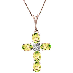 Peridot & Diamond Rio Cross Pendant Necklace in 9ct Rose Gold