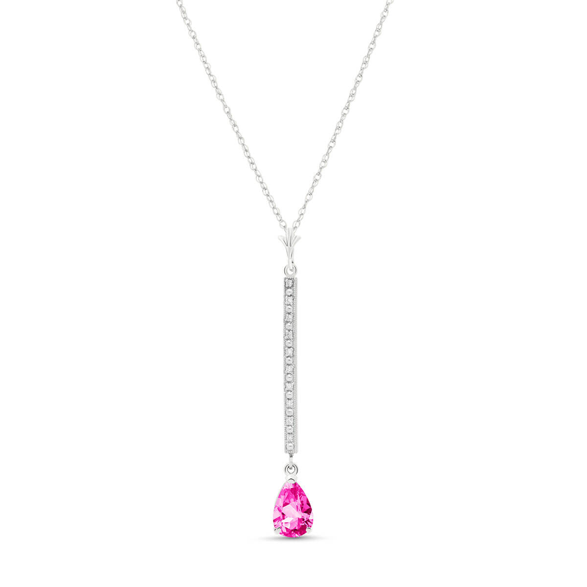 Pink Topaz & Diamond Bar Pendant Necklace in 9ct White Gold