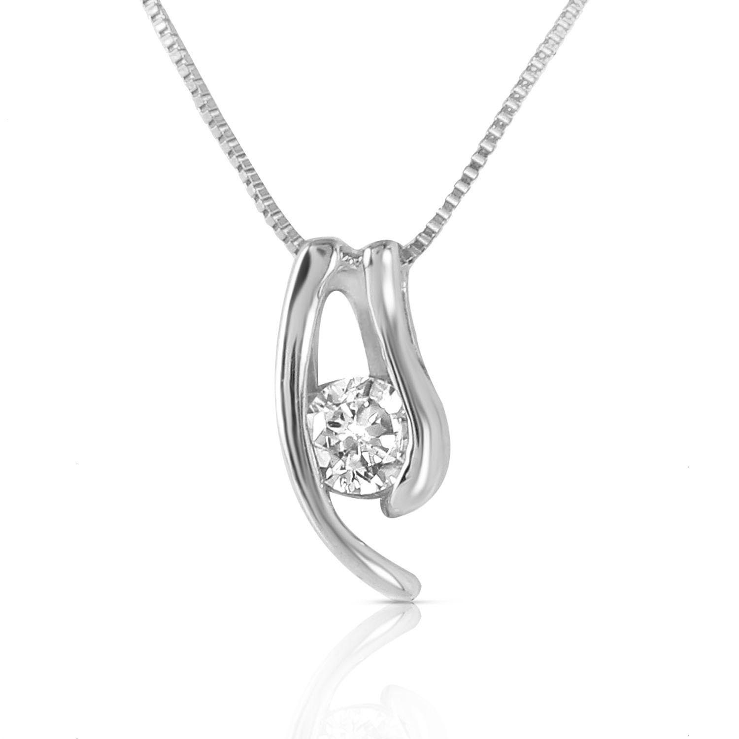 Round Cut Diamond Pendant Necklace 0.15 ct in 9ct White Gold