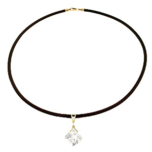 White Topaz Leather Pendant Necklace 8.76 ctw in 9ct Gold