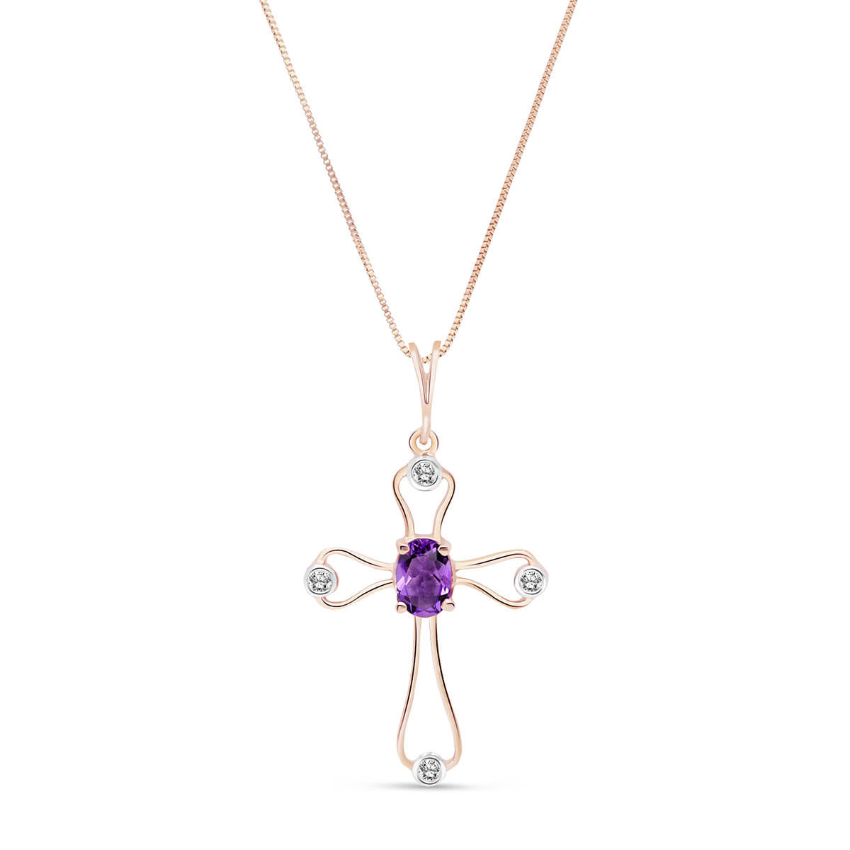 Amethyst & Diamond Venetian Cross Pendant Necklace in 9ct Rose Gold