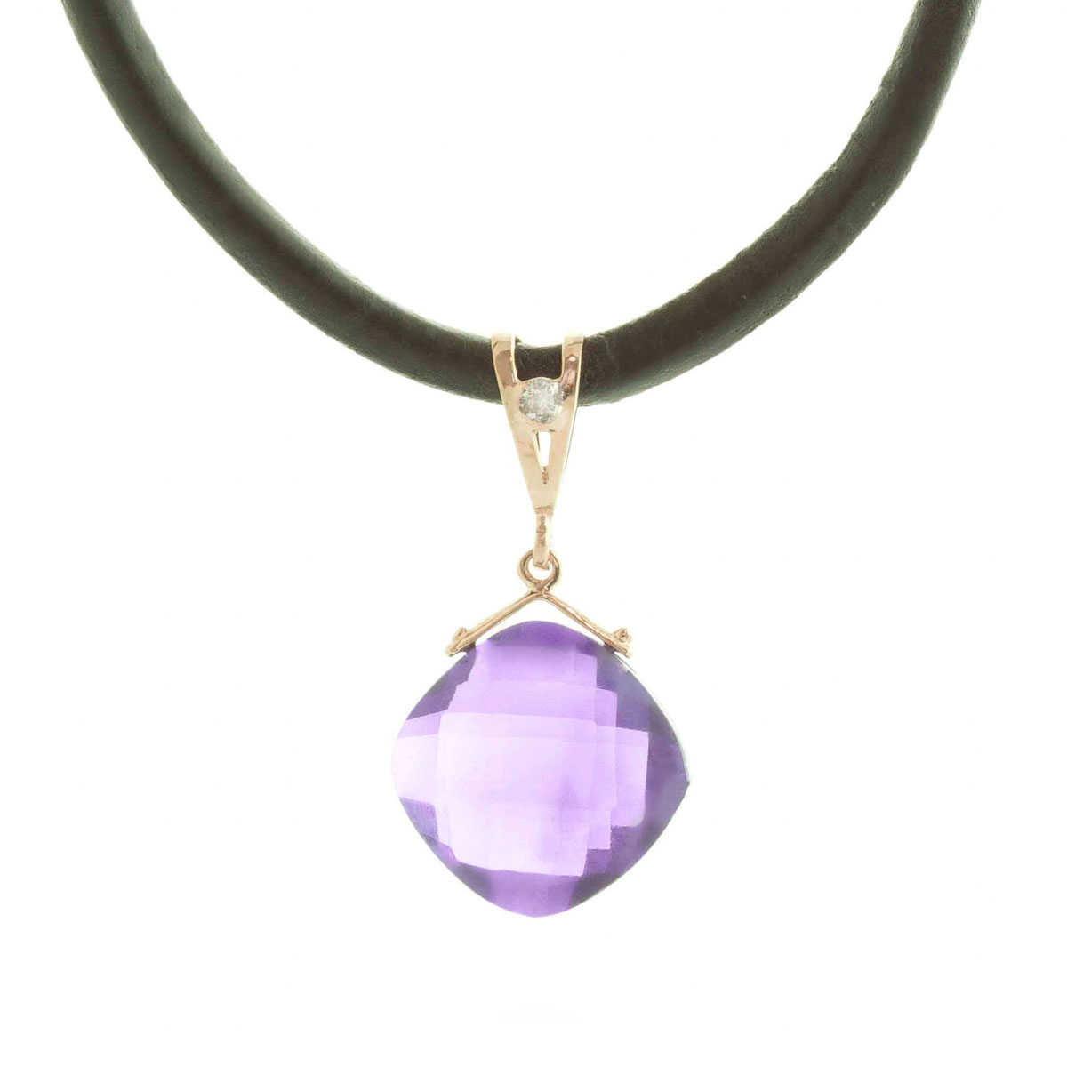 Amethyst Leather Pendant Necklace 8.76 ctw in 9ct Rose Gold