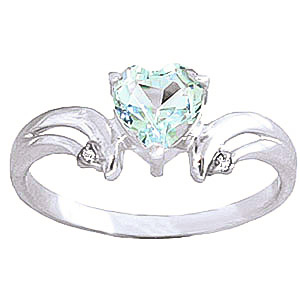 Aquamarine & Diamond Affection Heart Ring in 9ct White Gold