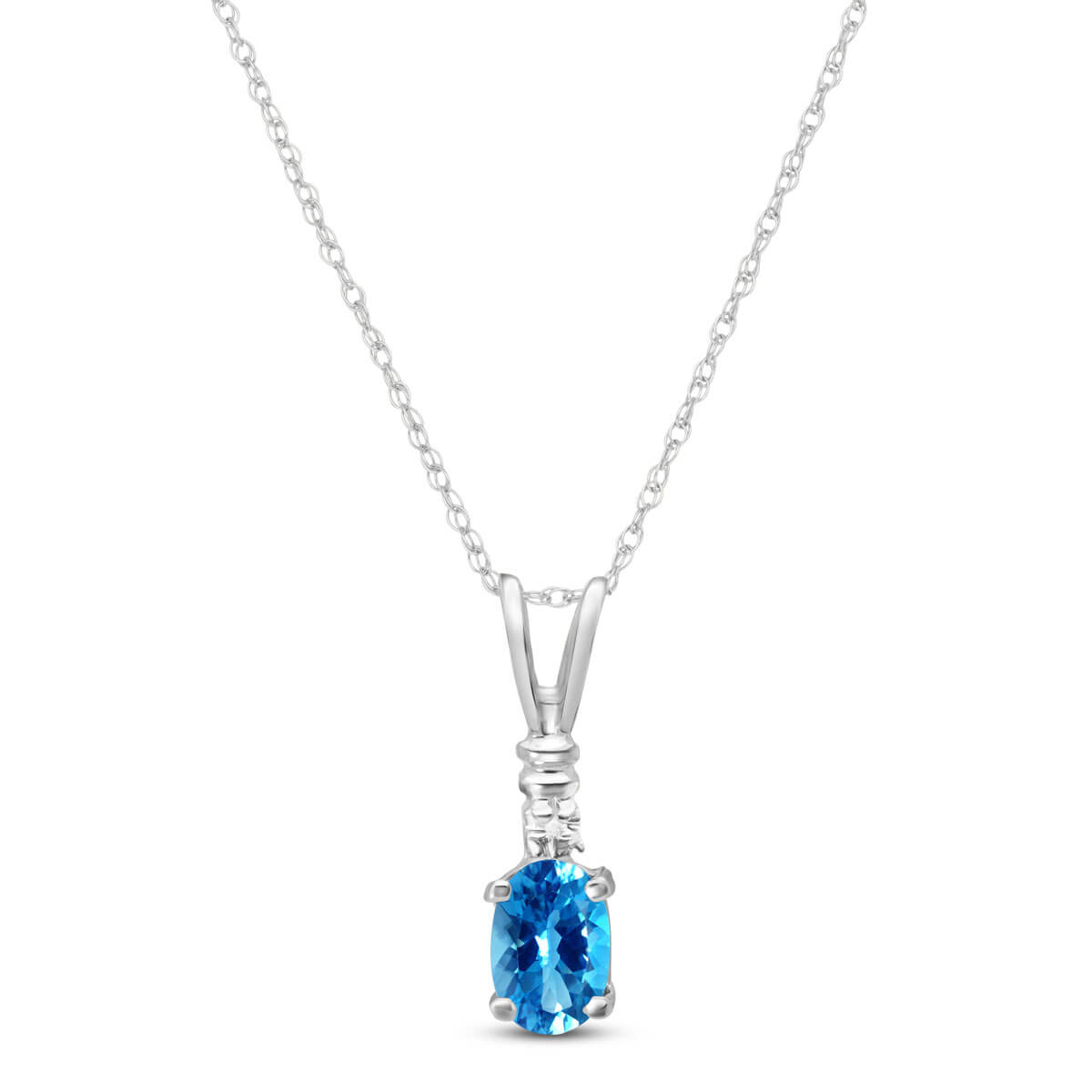 Blue Topaz & Diamond Cap Oval Pendant Necklace in 9ct White Gold