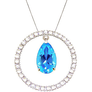 Blue Topaz & Diamond Circle of Life Pendant Necklace in 9ct White Gold