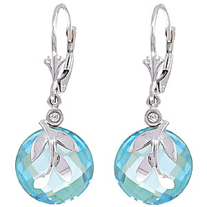 Blue Topaz & Diamond Olive Leaf Drop Earrings in 9ct White Gold