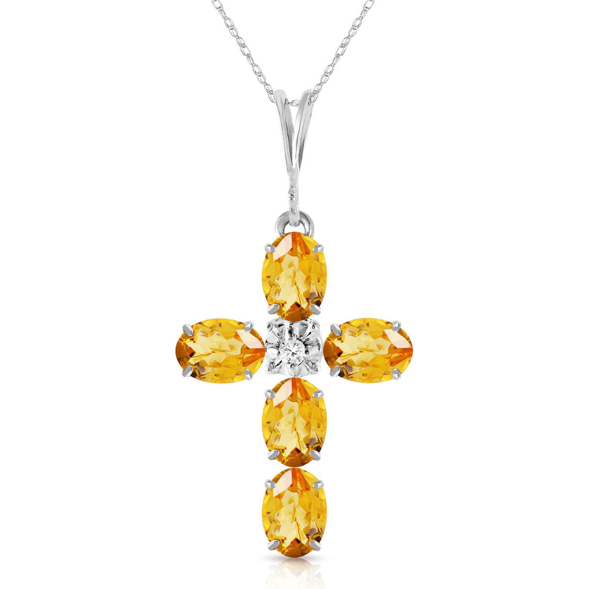Citrine & Diamond Rio Cross Pendant Necklace in 9ct White Gold