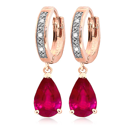 Diamond & Ruby Droplet Huggie Earrings in 9ct Rose Gold