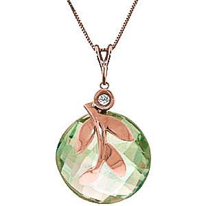 Green Amethyst & Diamond Olive Leaf Pendant Necklace in 9ct Rose Gold