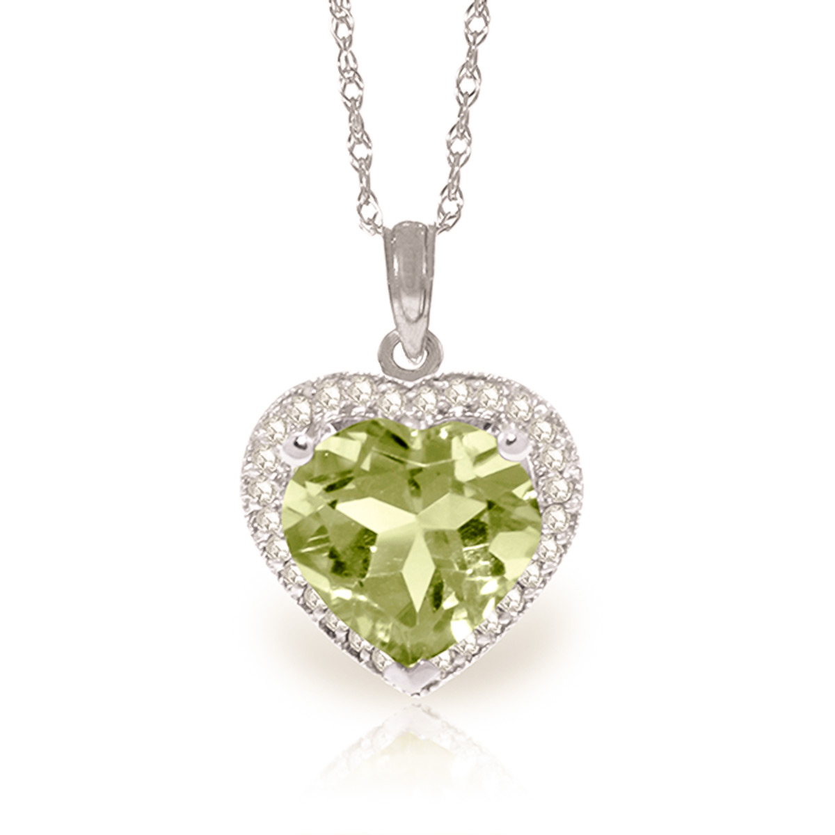 Green Amethyst Halo Pendant Necklace 3.39 ctw in 9ct White Gold