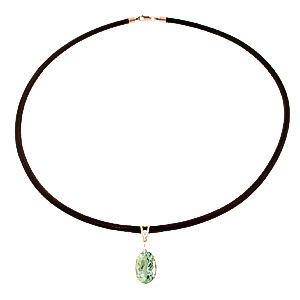 Green Amethyst Leather Pendant Necklace 7.56 ctw in 9ct Rose Gold