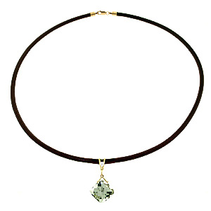 Green Amethyst Leather Pendant Necklace 8.76 ctw in 9ct Gold