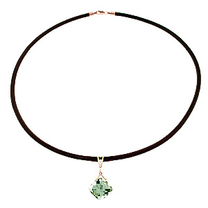 Green Amethyst Leather Pendant Necklace 8.76 ctw in 9ct Rose Gold