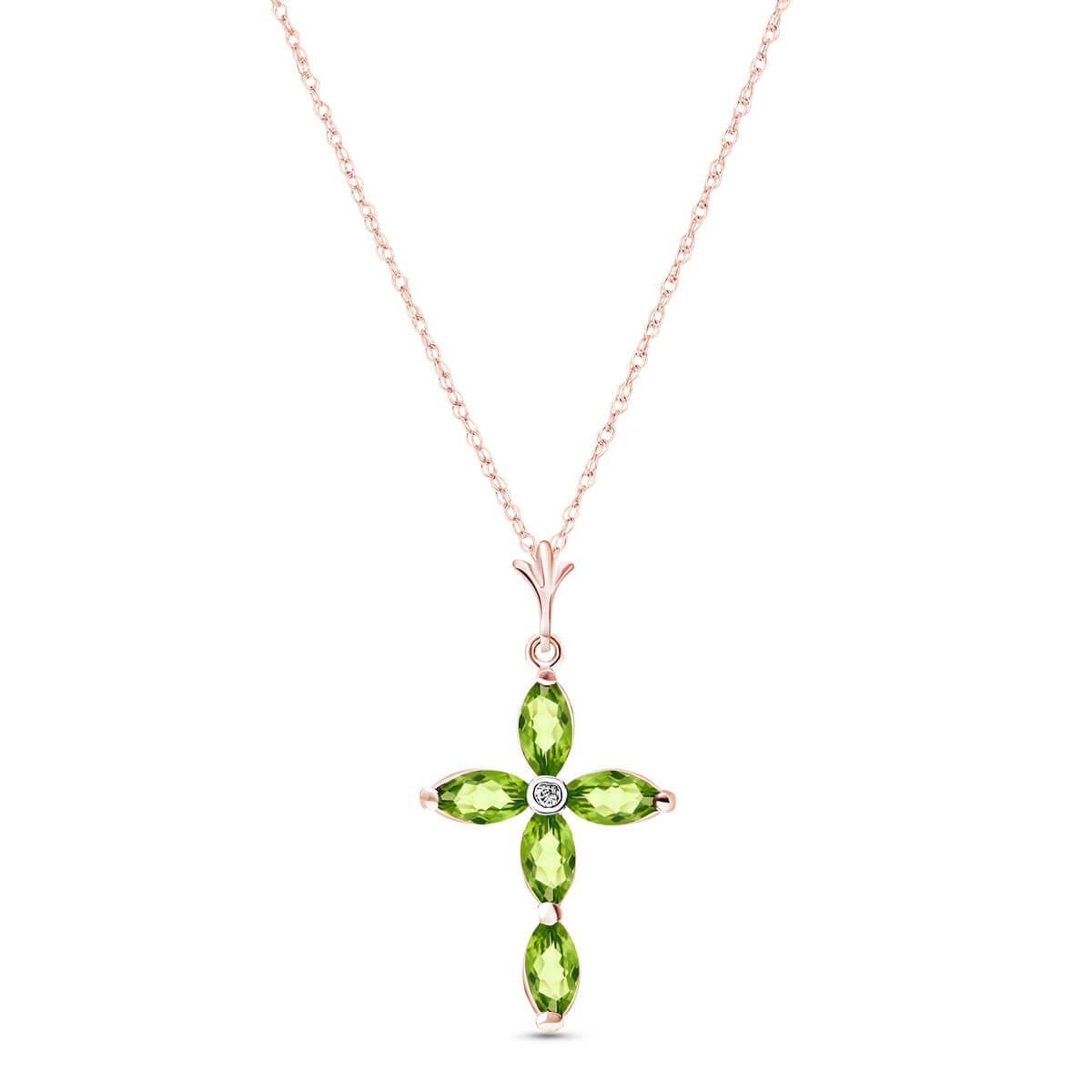 Peridot & Diamond Vatican Cross Pendant Necklace in 9ct Rose Gold