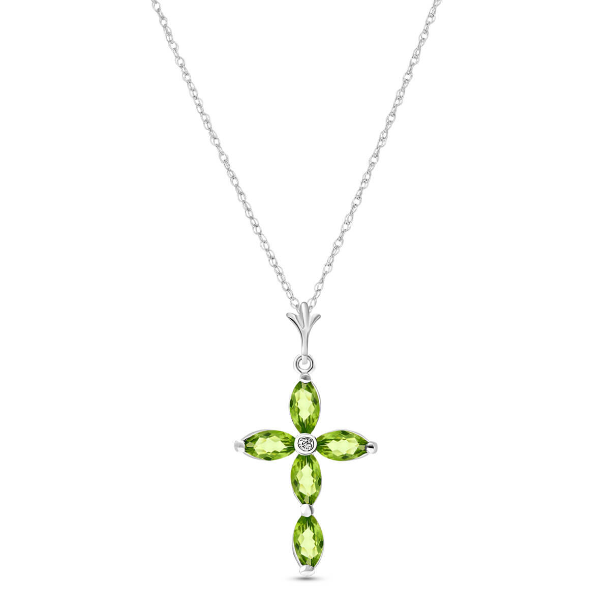 Peridot & Diamond Vatican Cross Pendant Necklace in 9ct White Gold