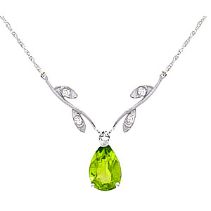 Peridot & Diamond Vine Branch Pendant Necklace in 9ct White Gold