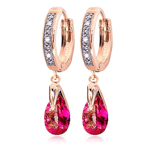Pink Topaz & Diamond Droplet Huggie Earrings in 9ct Rose Gold
