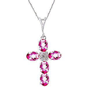 Pink Topaz & Diamond Rio Cross Pendant Necklace in 9ct White Gold