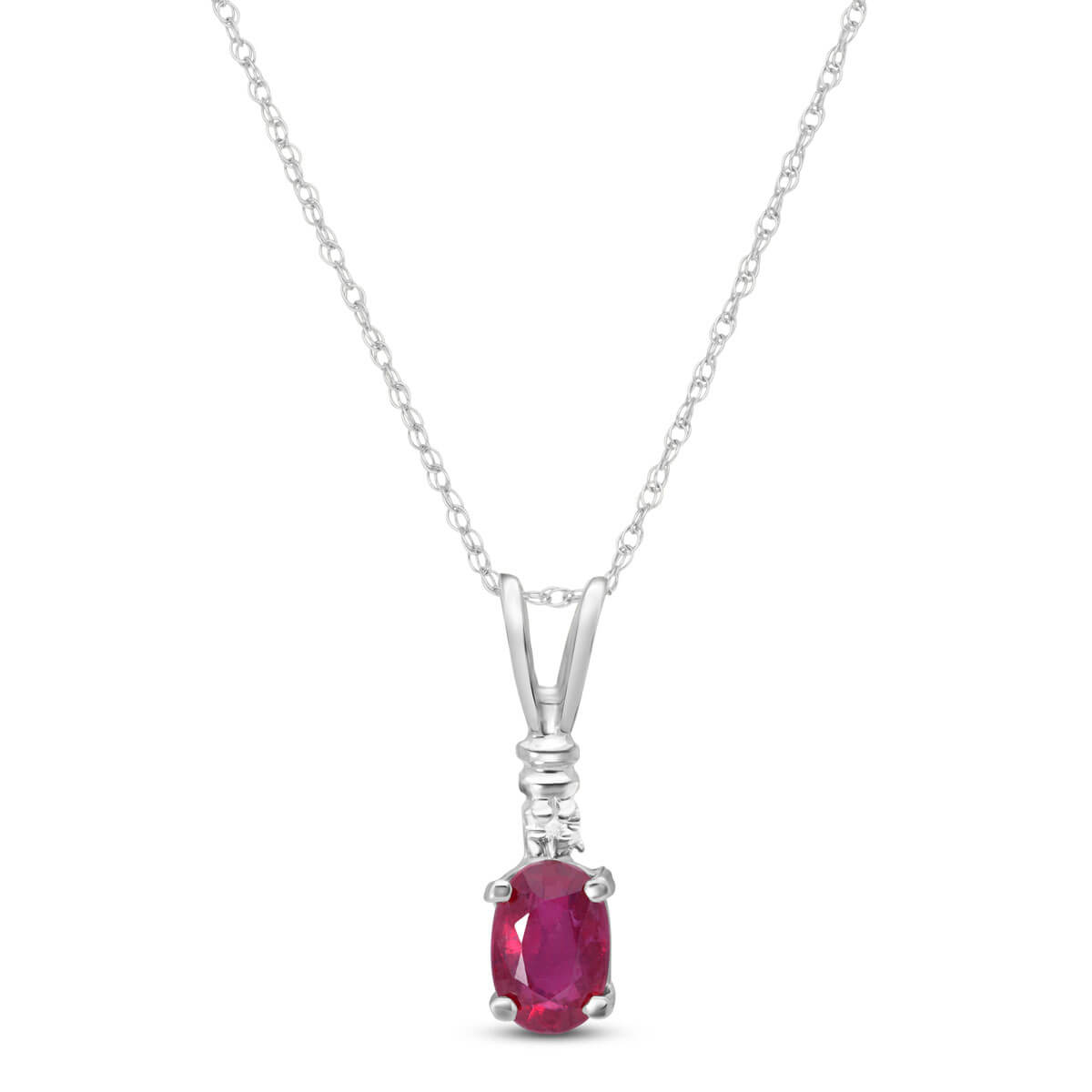 Ruby & Diamond Cap Oval Pendant Necklace in 9ct White Gold