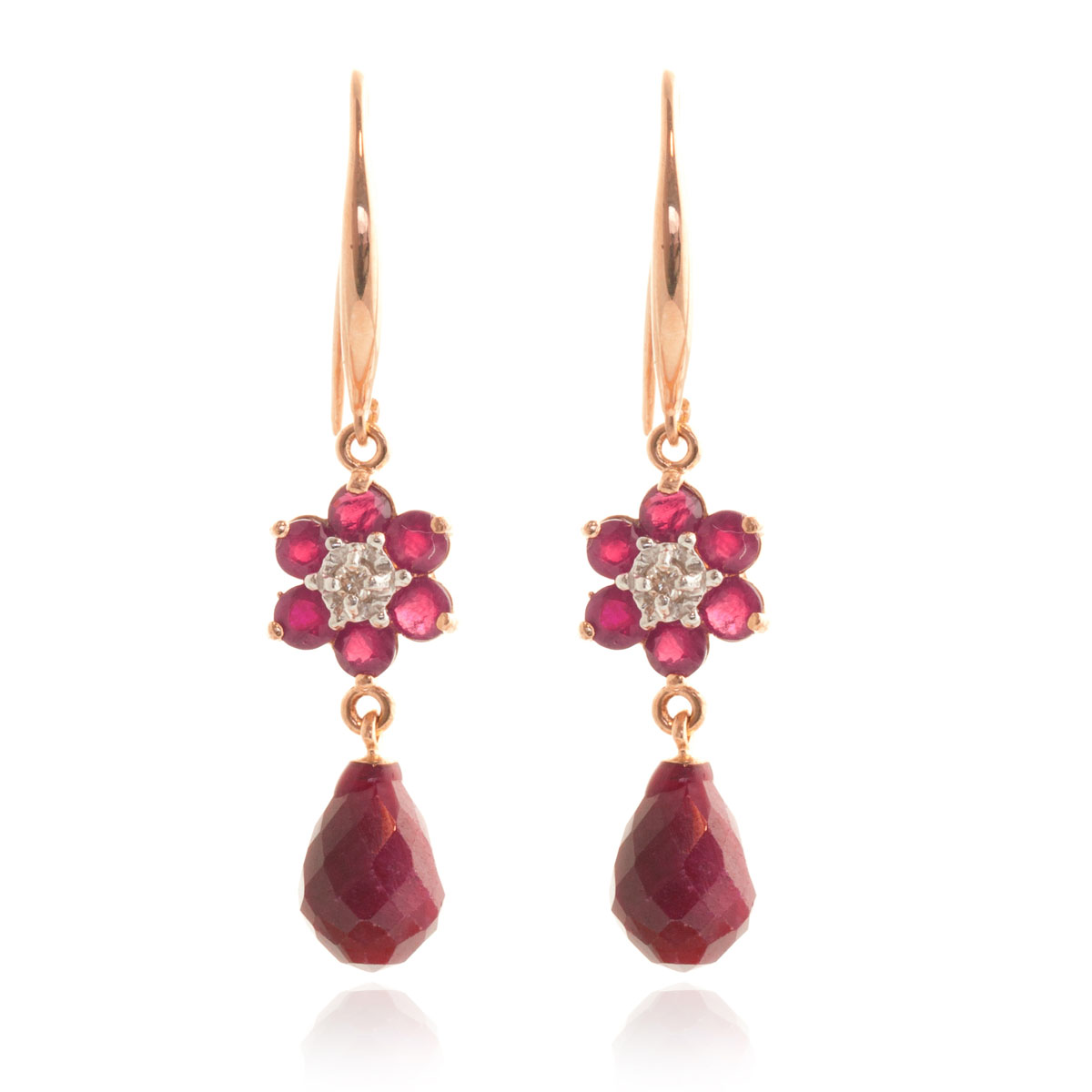 Ruby & Diamond Daisy Chain Drop Earrings in 9ct Rose Gold