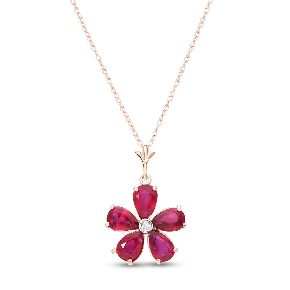 Ruby & Diamond Flower Petal Pendant Necklace in 9ct Rose Gold