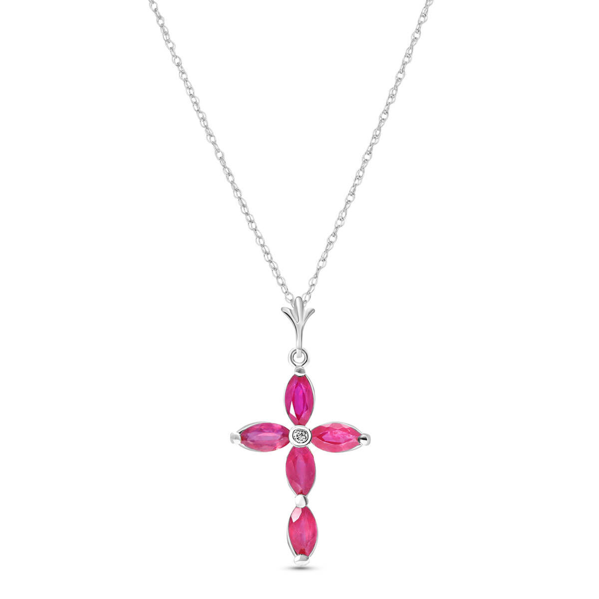Ruby & Diamond Vatican Cross Pendant Necklace in 9ct White Gold