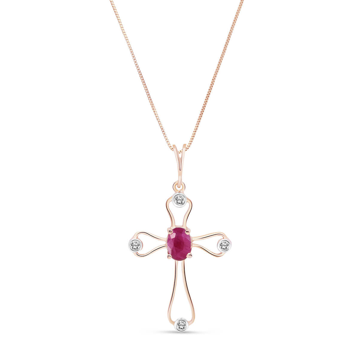 Ruby & Diamond Venetian Cross Pendant Necklace in 9ct Rose Gold