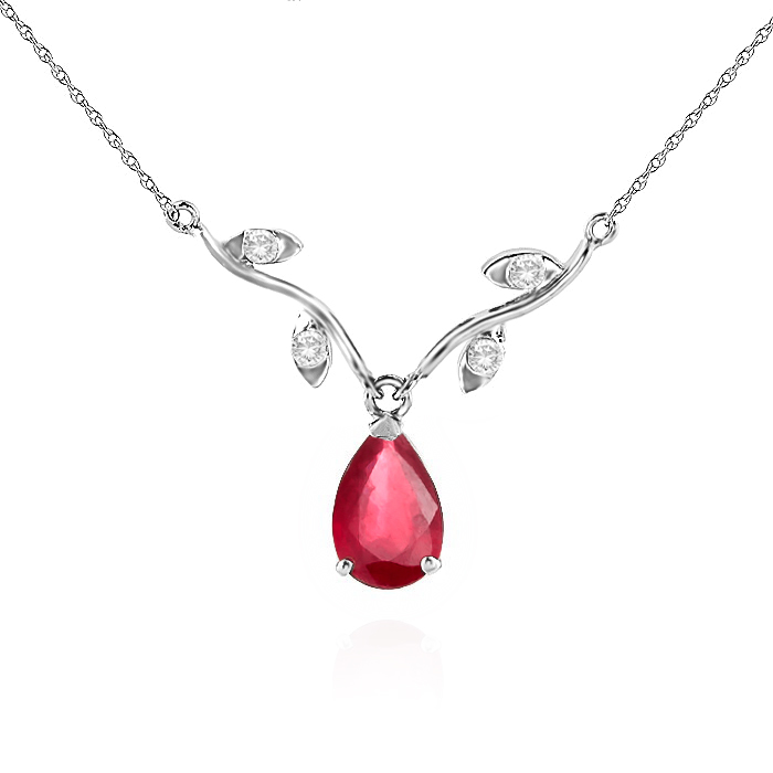 Ruby & Diamond Vine Branch Pendant Necklace in 9ct White Gold