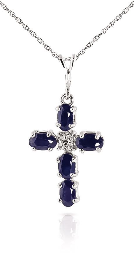 Sapphire & Diamond Rio Cross Pendant Necklace in 9ct White Gold