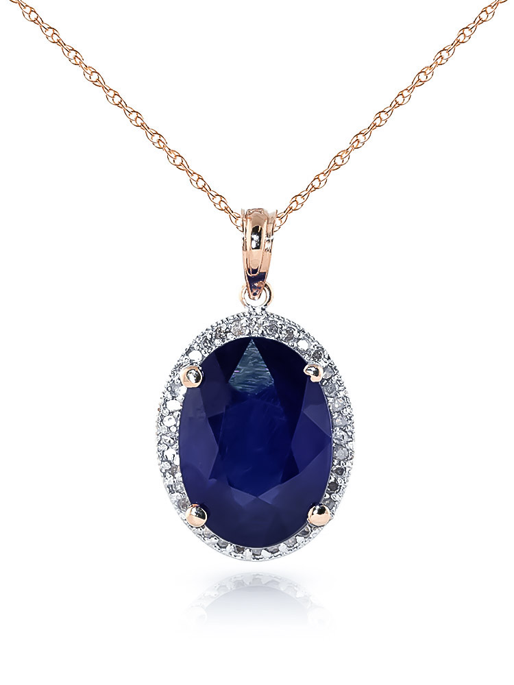 Sapphire Halo Pendant Necklace 6.58 ctw in 9ct Rose Gold