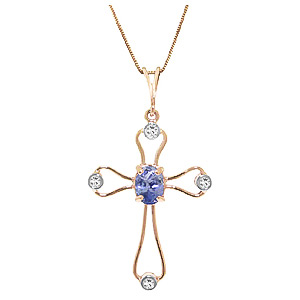 Tanzanite & Diamond Cross Pendant Necklace in 9ct Rose Gold