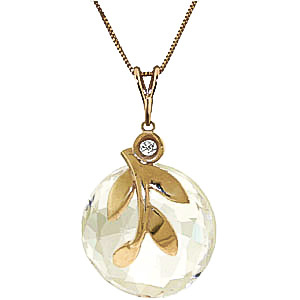 White Topaz & Diamond Olive Leaf Pendant Necklace in 9ct Gold