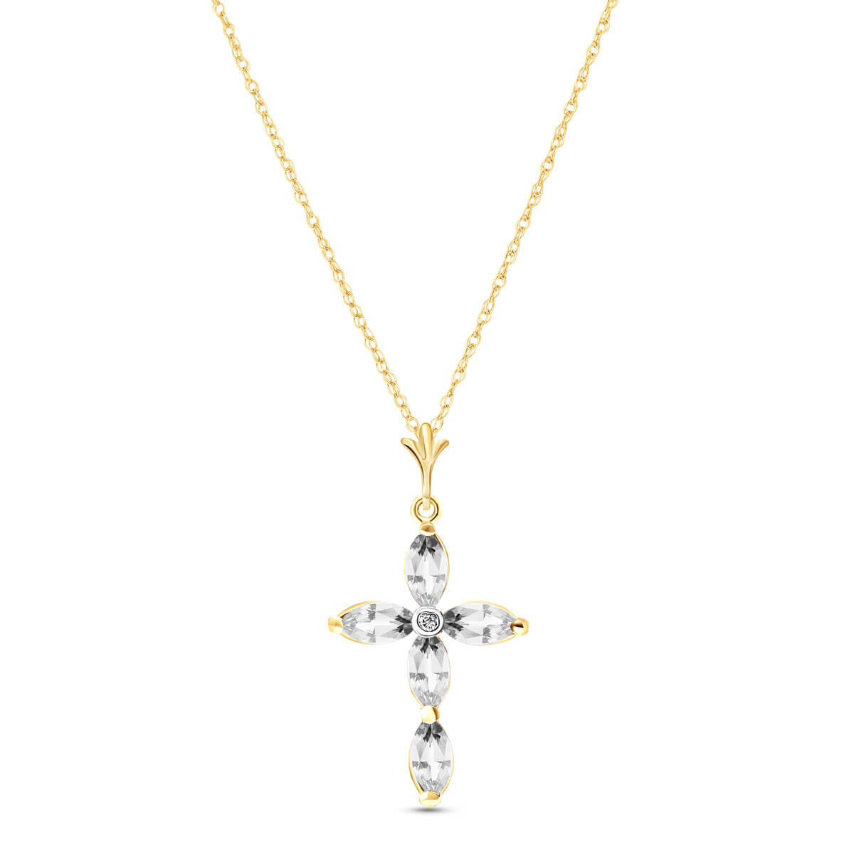 White Topaz & Diamond Vatican Cross Pendant Necklace in 9ct Gold