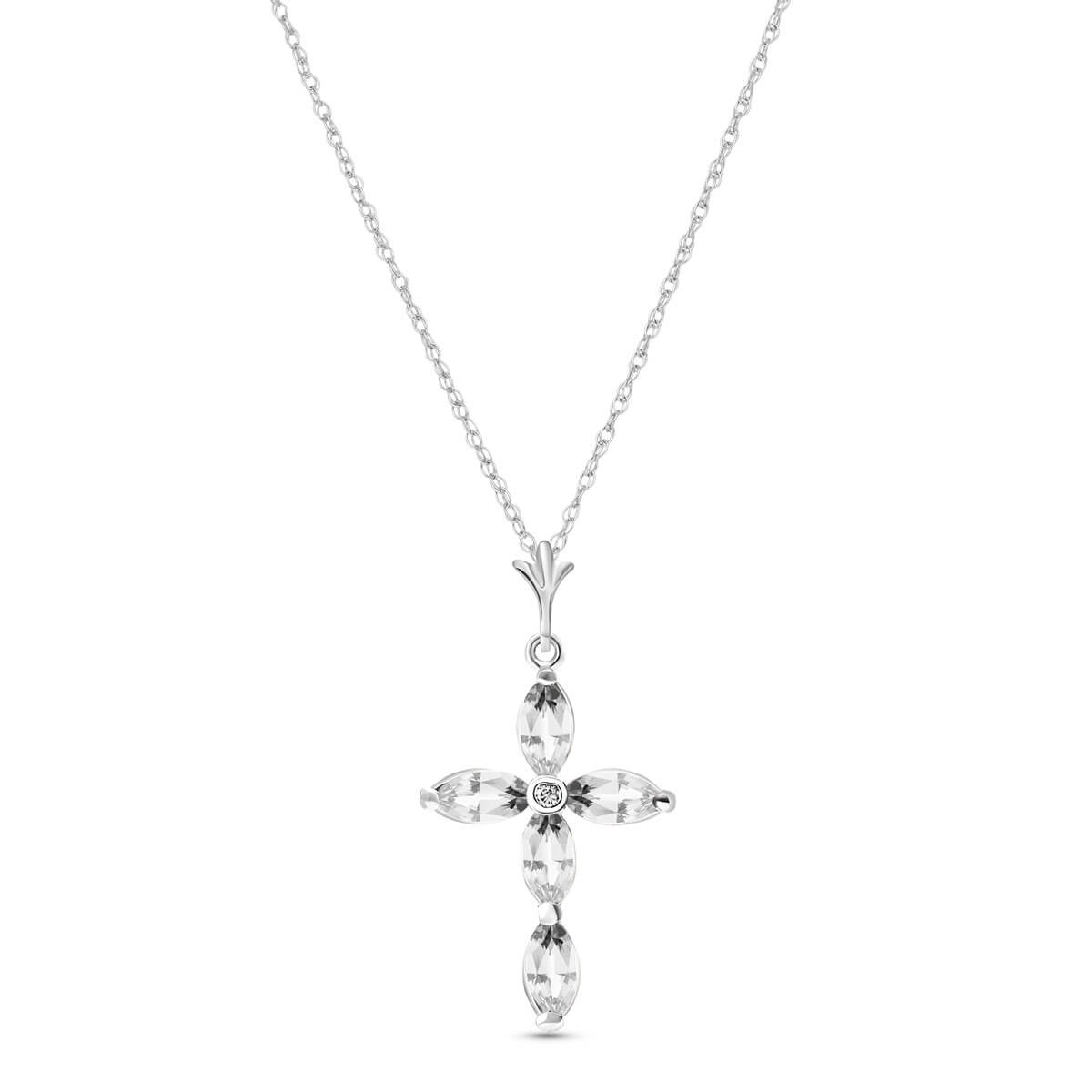 White Topaz & Diamond Vatican Cross Pendant Necklace in 9ct White Gold