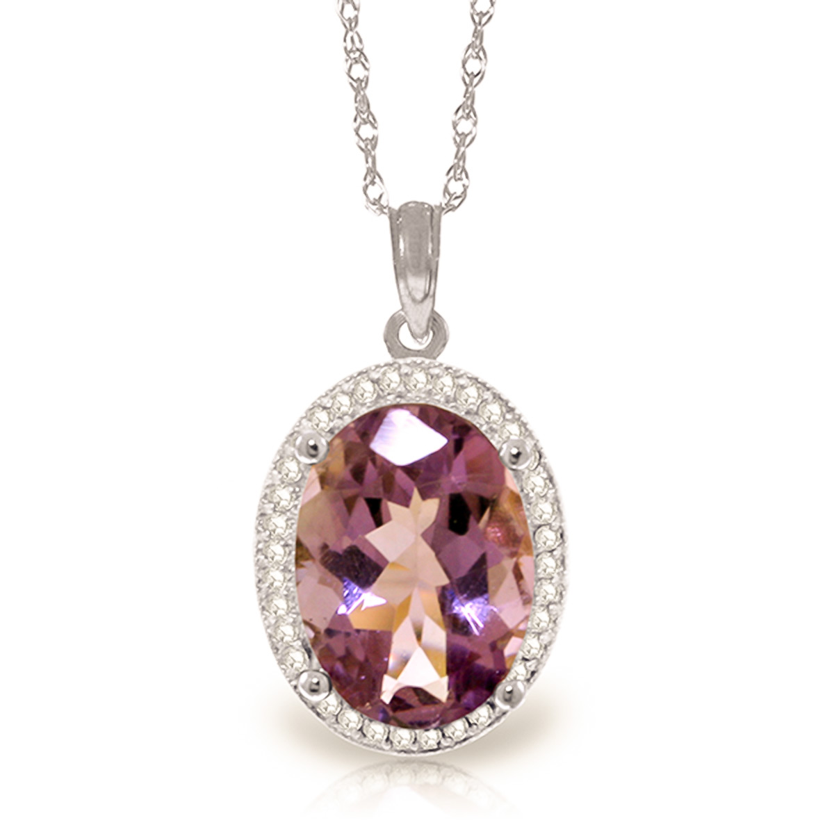Amethyst Halo Pendant Necklace 5.28 ctw in 9ct White Gold