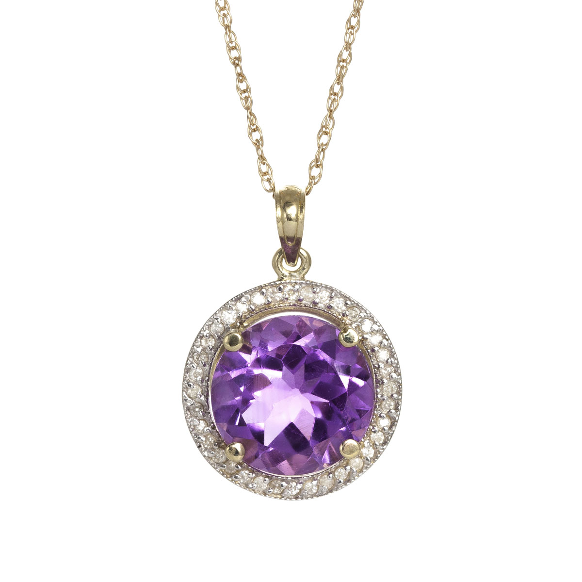 Amethyst Halo Pendant Necklace 6.2 ctw in 9ct Gold