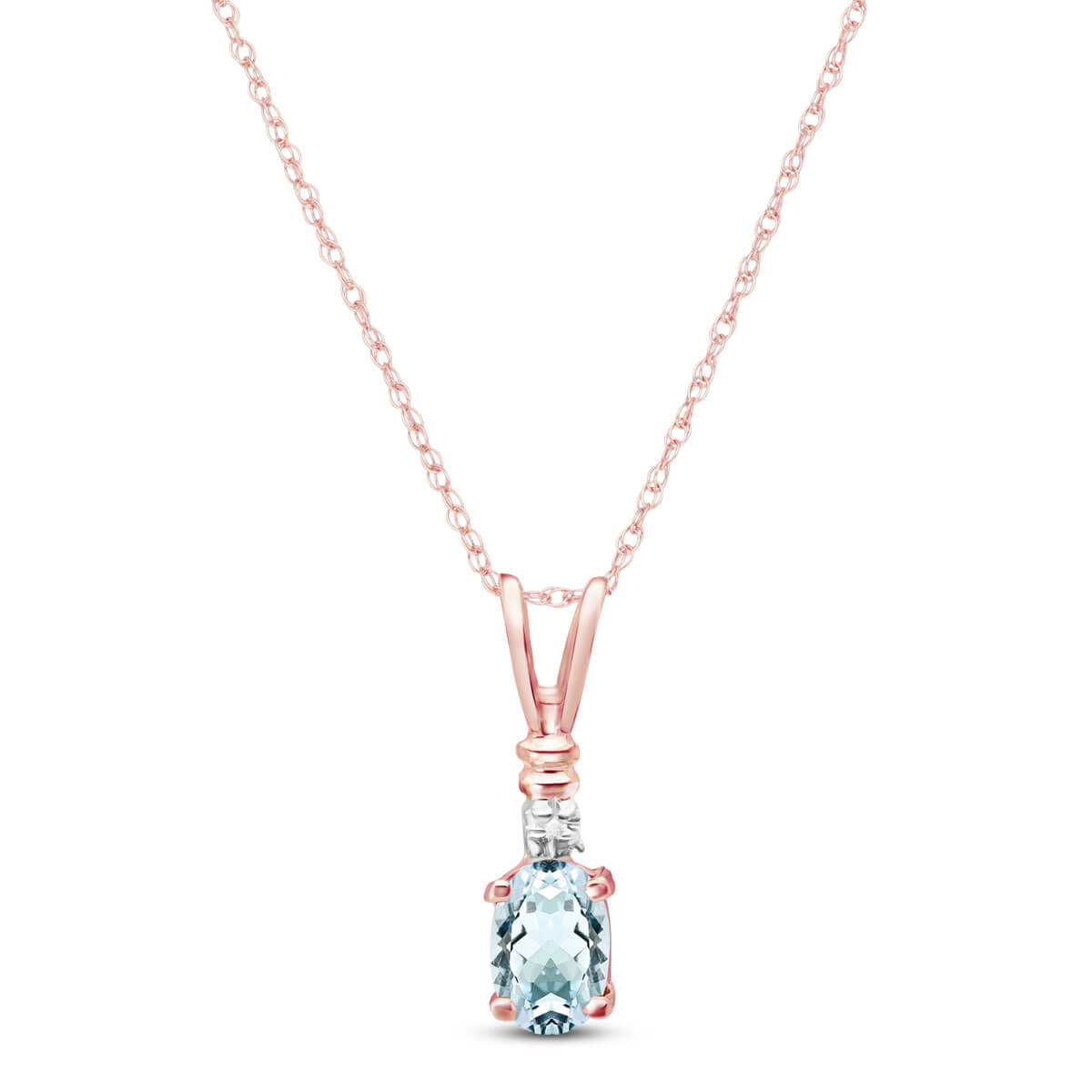 Aquamarine & Diamond Cap Oval Pendant Necklace in 9ct Rose Gold