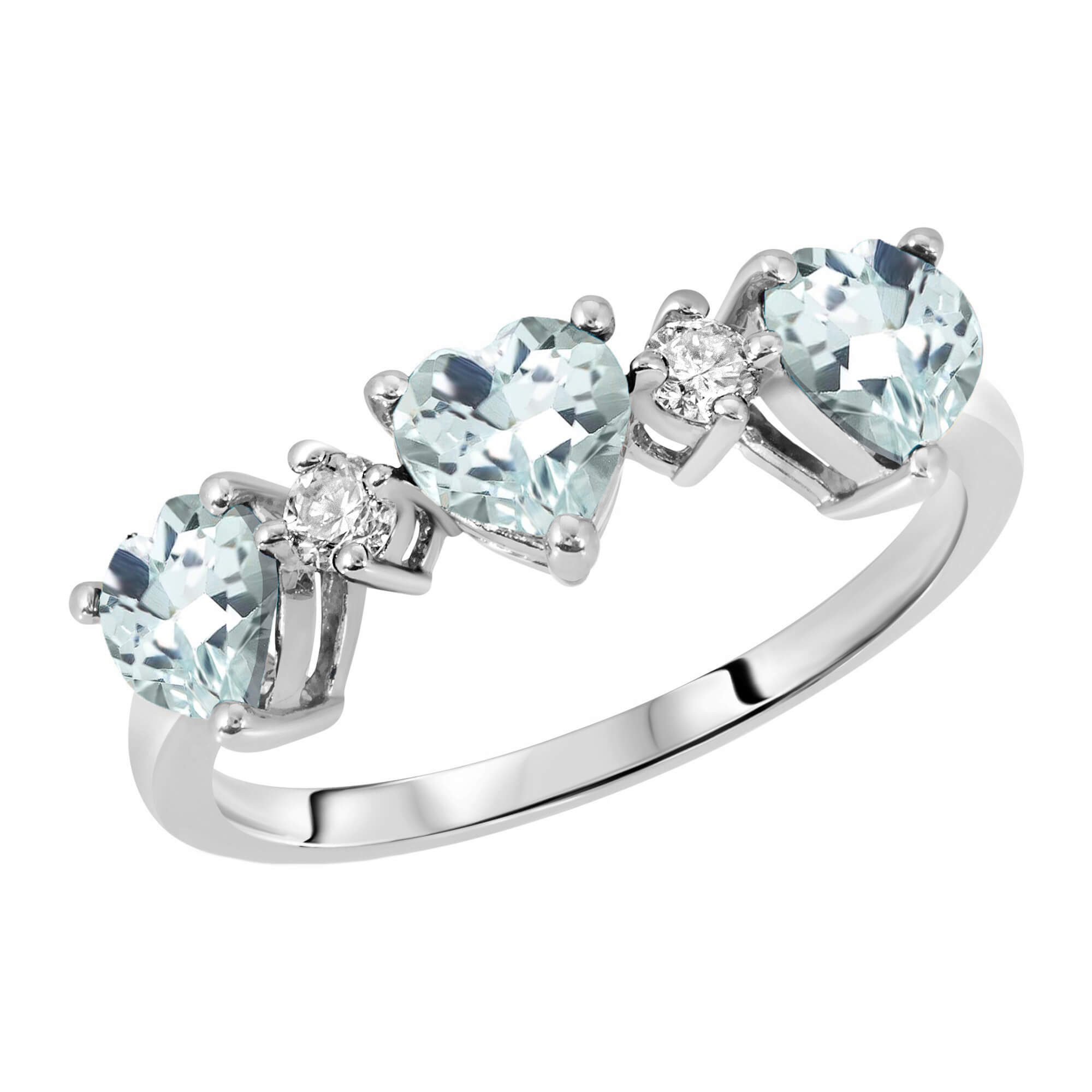 Aquamarine & Diamond Three Hearts Ring 1.35 ctw in 18ct White Gold
