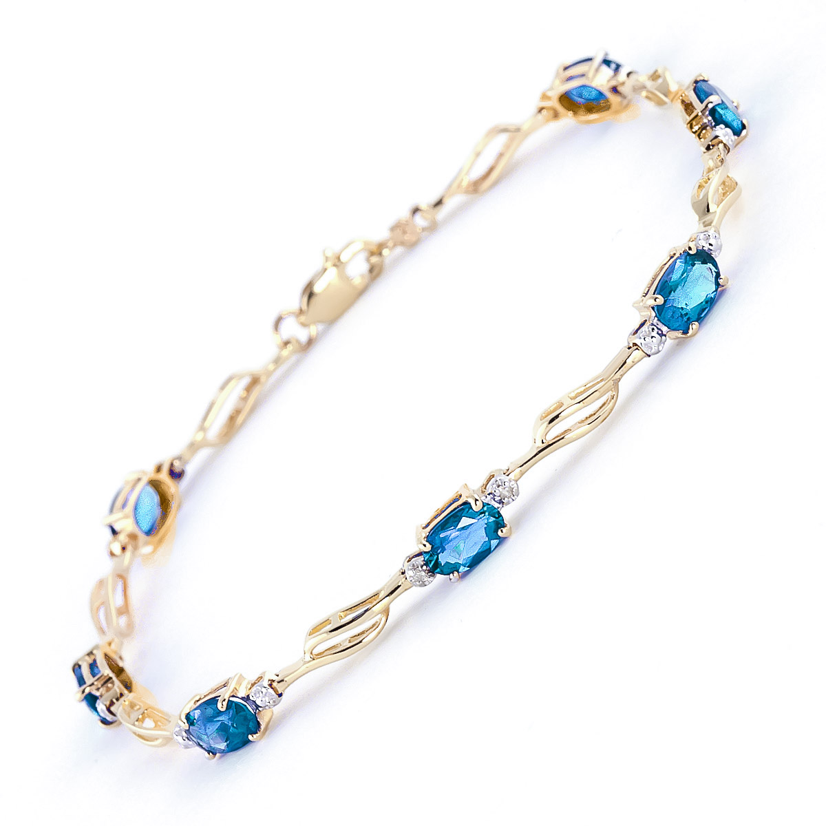 Blue Topaz & Diamond Classic Tennis Bracelet in 9ct Gold