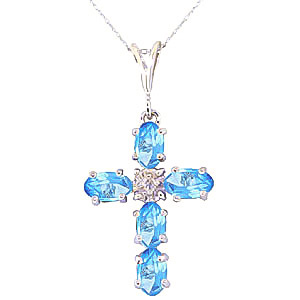 Blue Topaz & Diamond Rio Cross Pendant Necklace in 9ct White Gold