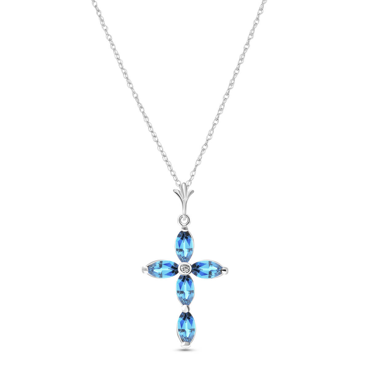 Blue Topaz & Diamond Vatican Cross Pendant Necklace in 9ct White Gold