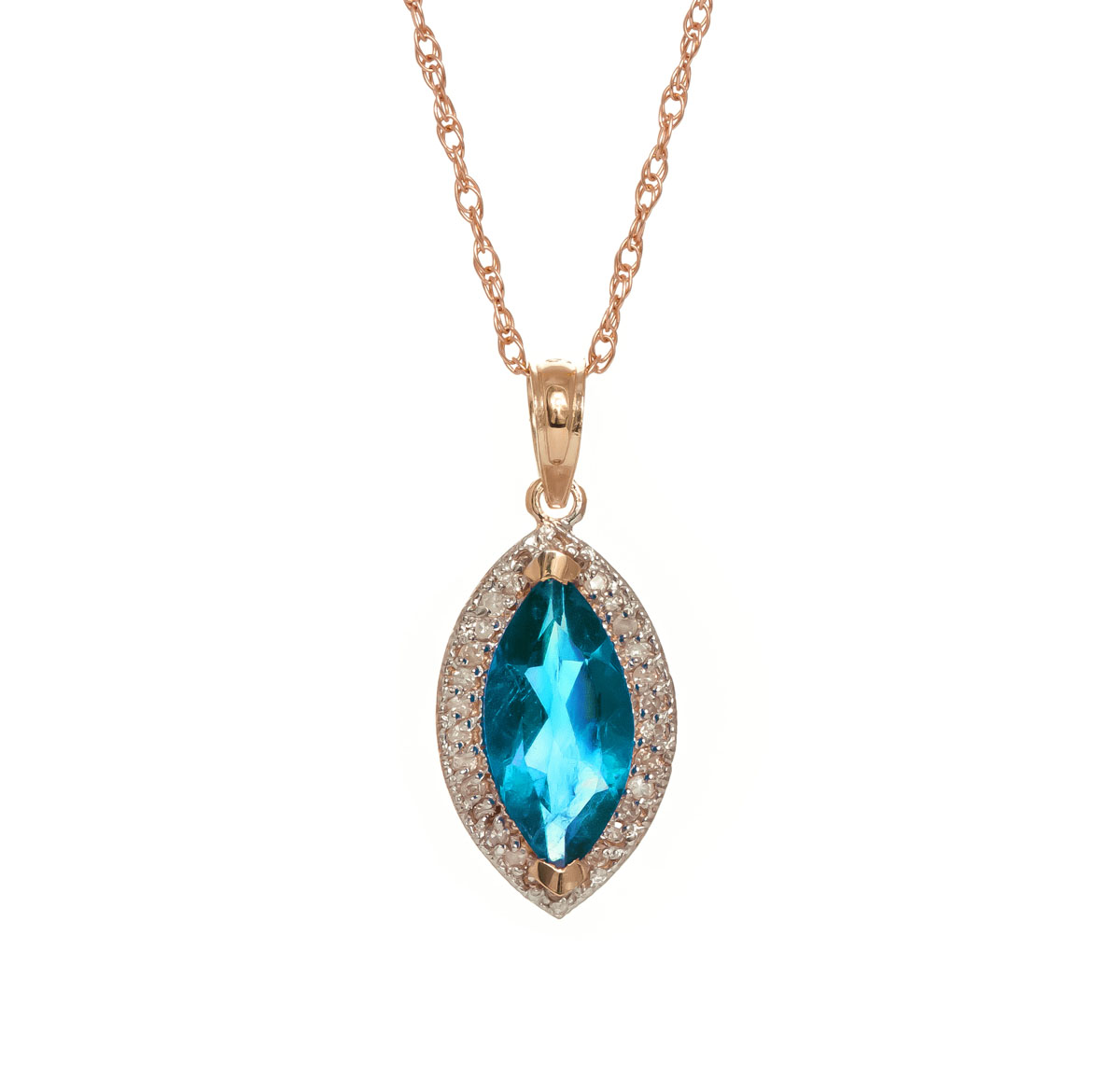 Blue Topaz Halo Pendant Necklace 2.4 ctw in 9ct Rose Gold