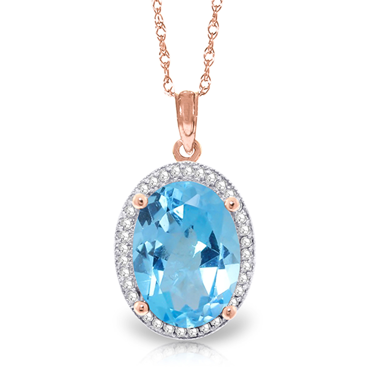 Blue Topaz Halo Pendant Necklace 7.58 ctw in 9ct Rose Gold