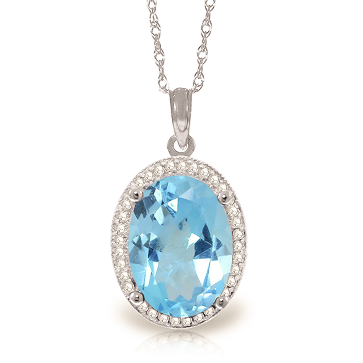Blue Topaz Halo Pendant Necklace 7.58 ctw in 9ct White Gold