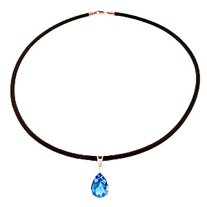 Blue Topaz Leather Pendant Necklace 6.01 ctw in 9ct Rose Gold