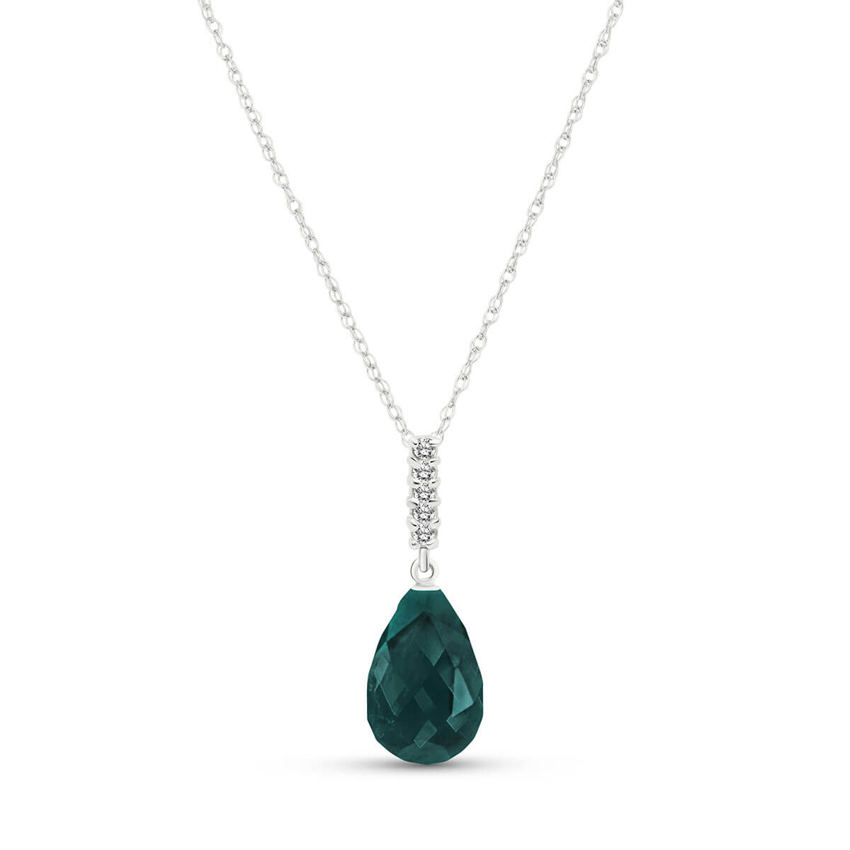 Briolette Cut Emerald Pendant Necklace 8.88 ctw in 9ct White Gold