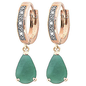 Diamond & Emerald Droplet Huggie Earrings in 9ct Rose Gold